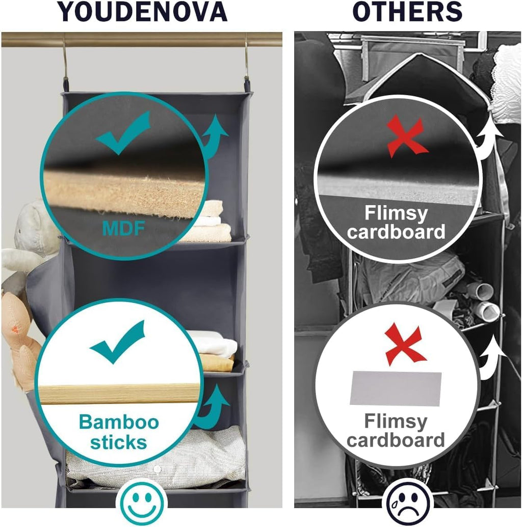 Hanging Closet Organizer and Storage, 6-Shelf Closet Hanging Storage Shelves, Grey - Grand Goldman