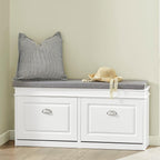 Haotian FSR64-W, White Shoe Storage Bench with 2 Flip Drawers & Padded Seat Cushion, Modern Design Shoe Storage Hallway Shoe Cabinet Shoe Bench Slim Entryway Shoe Organizer for Entryway, Bedroom - Grand Goldman