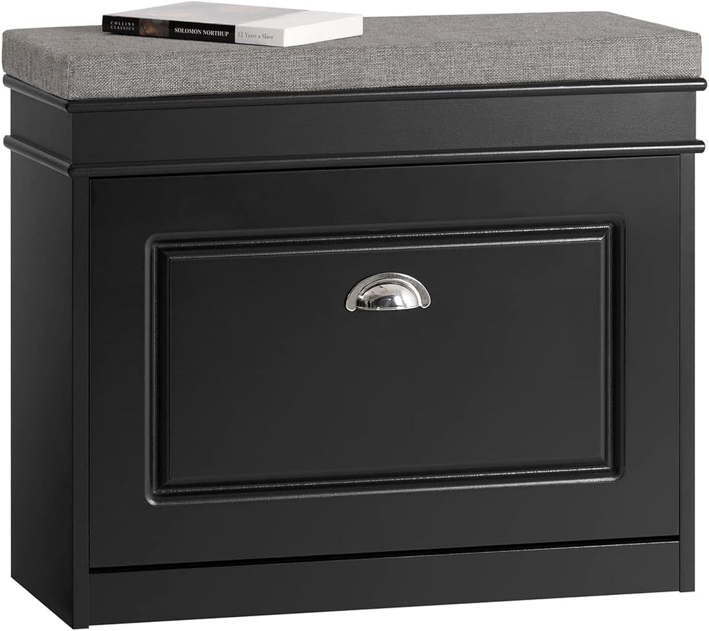 Haotian White Hallway Shoe Bench, Narrow Shoe Rack Entryway, Small Shoe Cabinet with 1 Flip-Drawer and Seat Cushion, FSR82-K-W - Grand Goldman