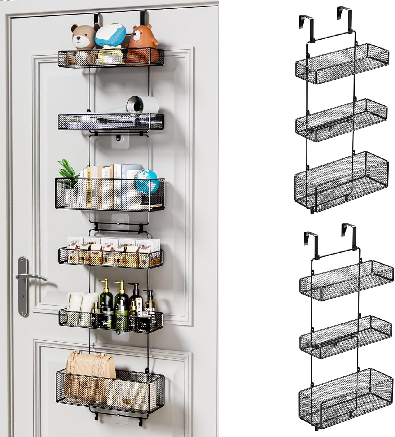 HapiRm Over Door Organizer Storage - Separable Door Organizer Hanging with 6 Metal Large Capacity Baskets, Detachable Behind Door Storage for Bathroom Bedroom Kitchen Pantry Closet (Black) - Grand Goldman