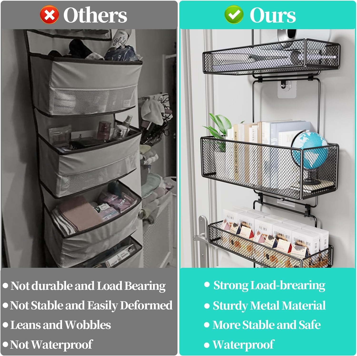 HapiRm Over Door Organizer Storage - Separable Door Organizer Hanging with 6 Metal Large Capacity Baskets, Detachable Behind Door Storage for Bathroom Bedroom Kitchen Pantry Closet (Black) - Grand Goldman