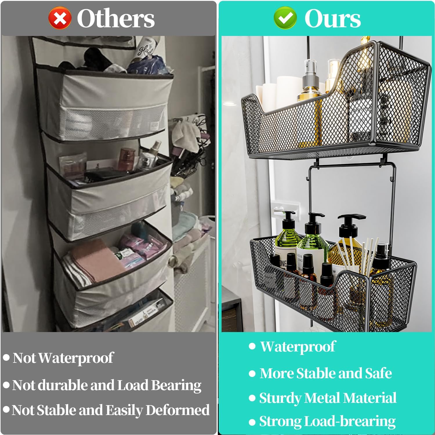 HapiRm Over The Door Organizer - Hanging Door Organizer with 4 Metal Large Capacity Baskets and Adjustable Coat Hook, Behind Door Storage for Bathroom Bedroom Kitchen Pantry Closet Cabinet - Grand Goldman