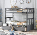 Harper & Bright Convertible Wood Twin-Over-Twin Bunk Bed with Storage Drawers and Ladder - Can Be Divided Into Two Daybeds (White) - Grand Goldman