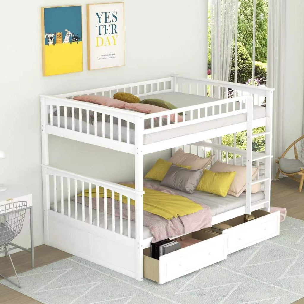 Harper & Bright Convertible Wood Twin-Over-Twin Bunk Bed with Storage Drawers and Ladder - Can Be Divided Into Two Daybeds (White) - Grand Goldman