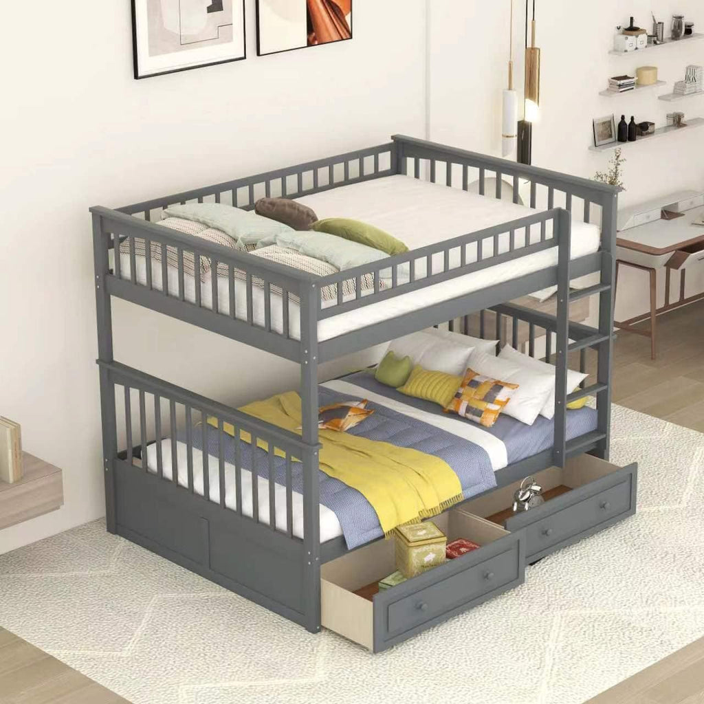 Harper & Bright Convertible Wood Twin-Over-Twin Bunk Bed with Storage Drawers and Ladder - Can Be Divided Into Two Daybeds (White) - Grand Goldman