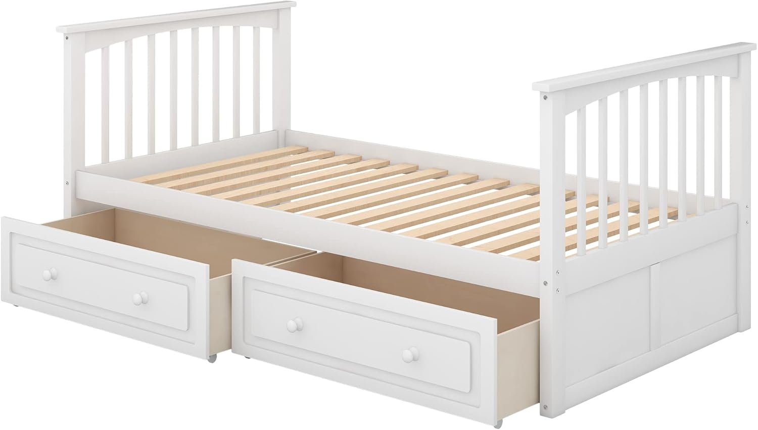 Harper & Bright Convertible Wood Twin-Over-Twin Bunk Bed with Storage Drawers and Ladder - Can Be Divided Into Two Daybeds (White) - Grand Goldman