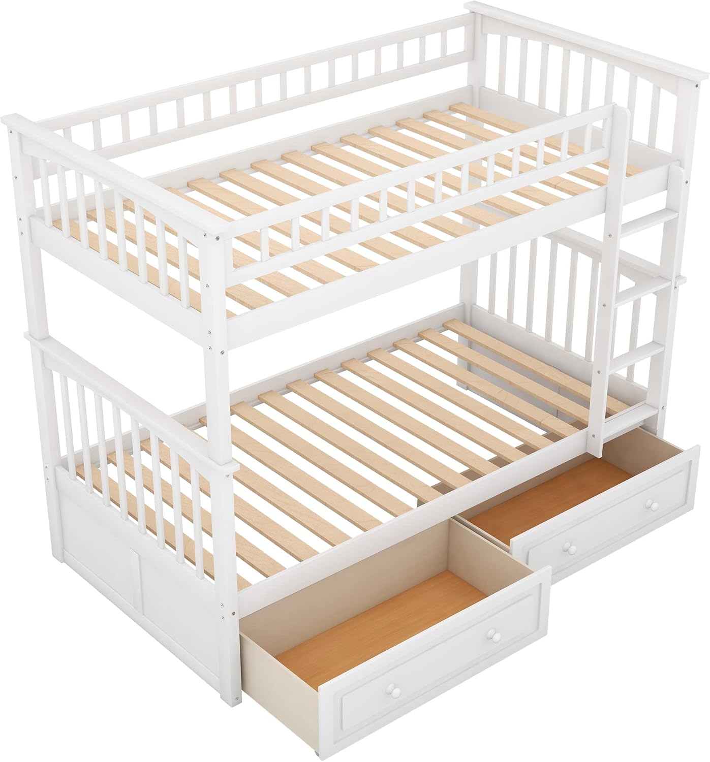 Harper & Bright Convertible Wood Twin-Over-Twin Bunk Bed with Storage Drawers and Ladder - Can Be Divided Into Two Daybeds (White) - Grand Goldman