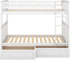 Harper & Bright Convertible Wood Twin-Over-Twin Bunk Bed with Storage Drawers and Ladder - Can Be Divided Into Two Daybeds (White) - Grand Goldman