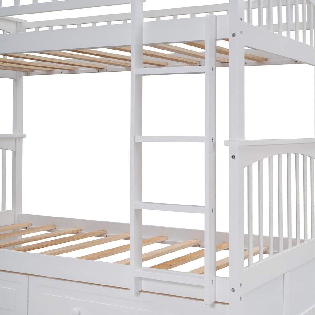 Harper & Bright Convertible Wood Twin-Over-Twin Bunk Bed with Storage Drawers and Ladder - Can Be Divided Into Two Daybeds (White) - Grand Goldman