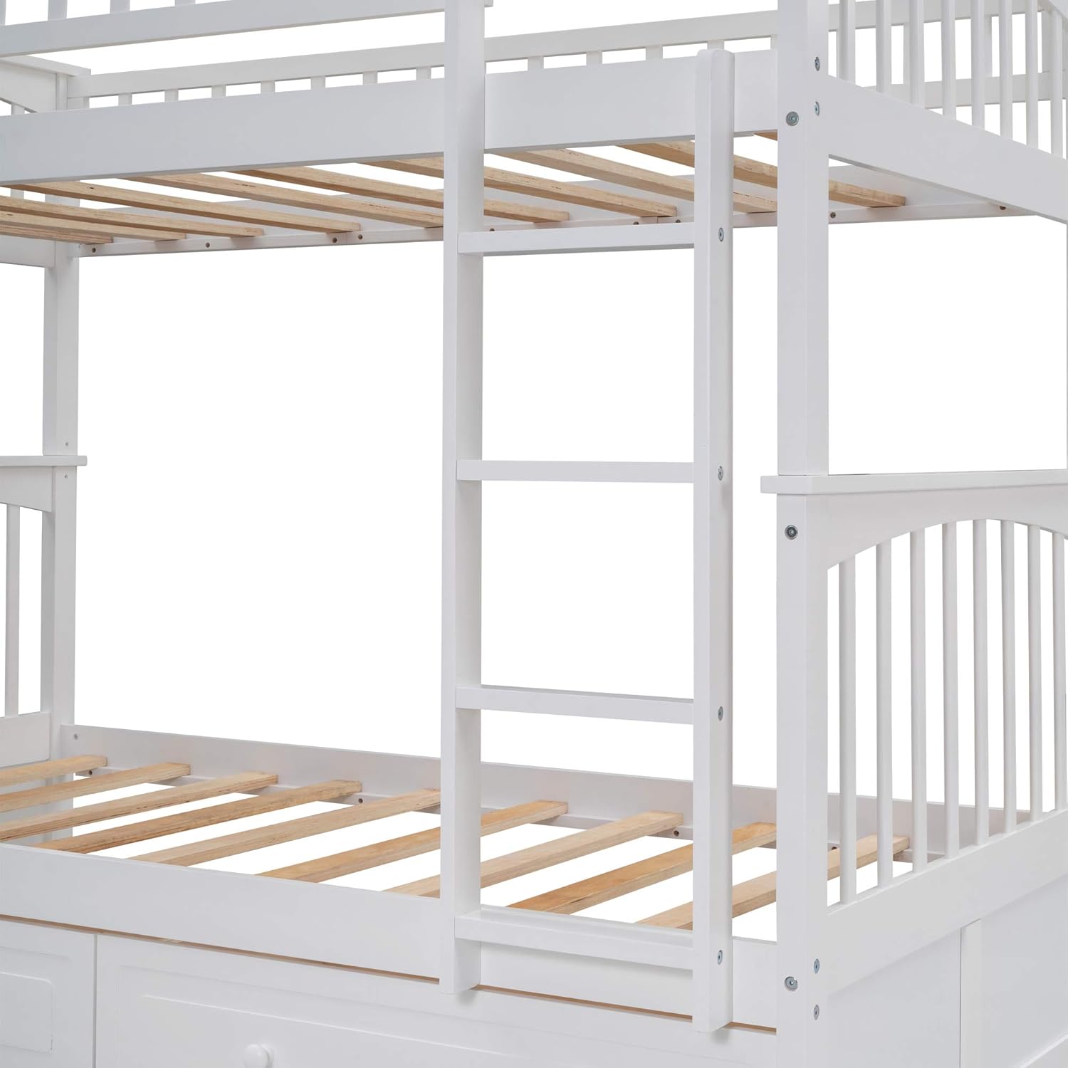 Harper & Bright Convertible Wood Twin-Over-Twin Bunk Bed with Storage Drawers and Ladder - Can Be Divided Into Two Daybeds (White) - Grand Goldman