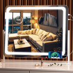 Hasipu Vanity Mirror with Lights, 24.2" x 18.9" LED Make up Mirror, Light up Mirror with 10X Magnification and USB Charging Port, Phone Holder, Smart Touch 3 Colors Dimmable, 360° Rotation (White) - Grand Goldman