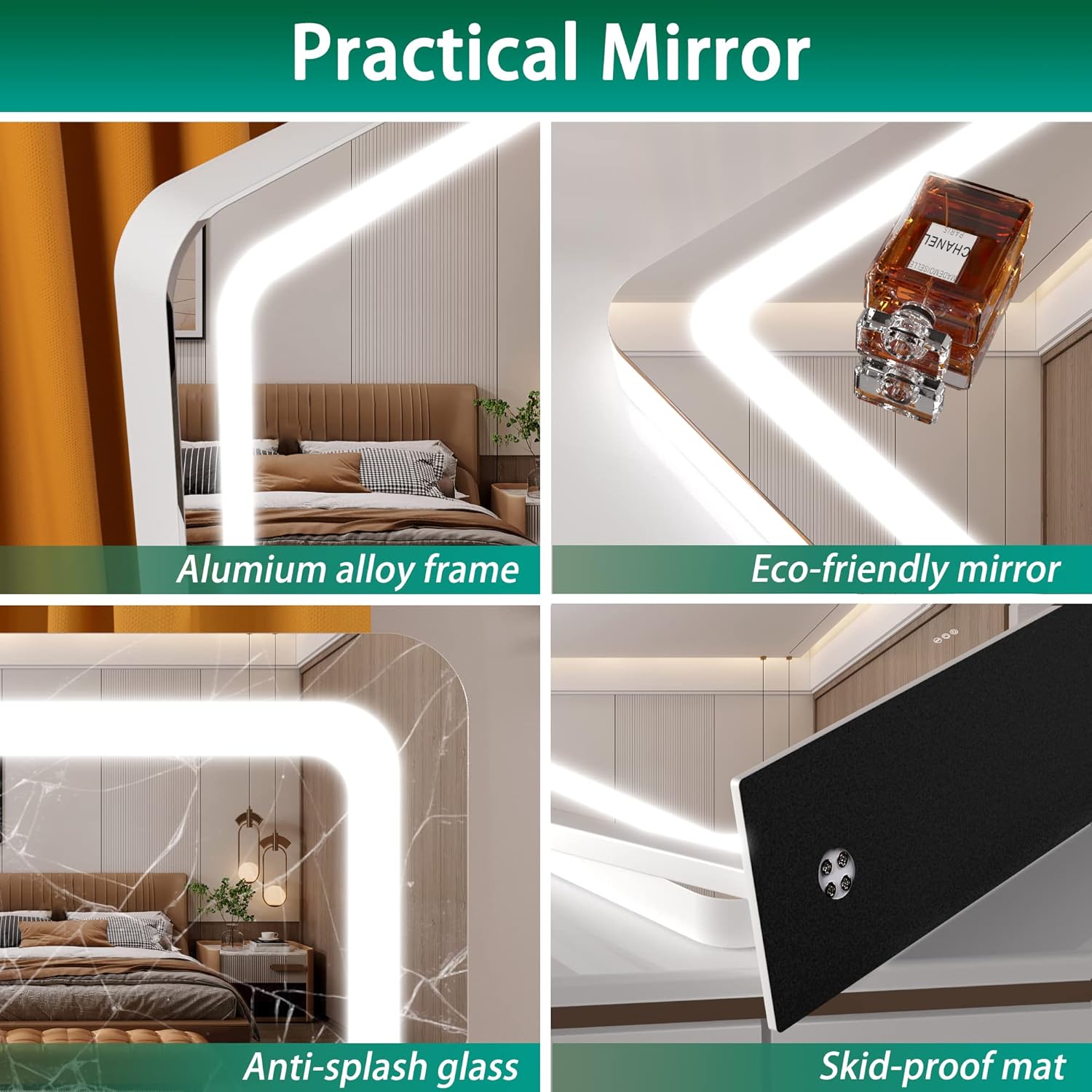 Hasipu Vanity Mirror with Lights, 24.2" x 18.9" LED Make up Mirror, Light up Mirror with 10X Magnification and USB Charging Port, Phone Holder, Smart Touch 3 Colors Dimmable, 360° Rotation (White) - Grand Goldman