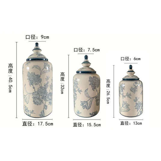 Retro Blue Flower Ceramic Jar Storage Bottle Antique Blue and White Porcelain Flower Vase Desktop Decoration Crafts Jar Bottle