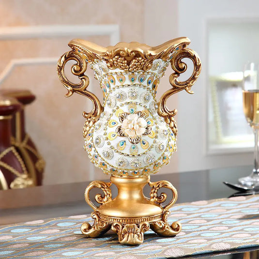 WINSTON Luxury European Resin Vase for Dried Flowers Victorian Style Golden Flower Pot Set with Detailed Engravings and Hand Paintings - Home Decor Ornaments Living Room Entrance Tabletop Cup