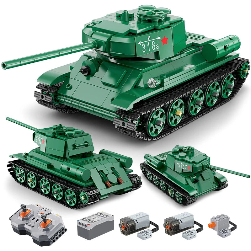 Cada 727Pcs WW2 Remote Control Military T34 Medium Tank Building Blocks Compatible City RC Army Weapon Bricks Toys Boy