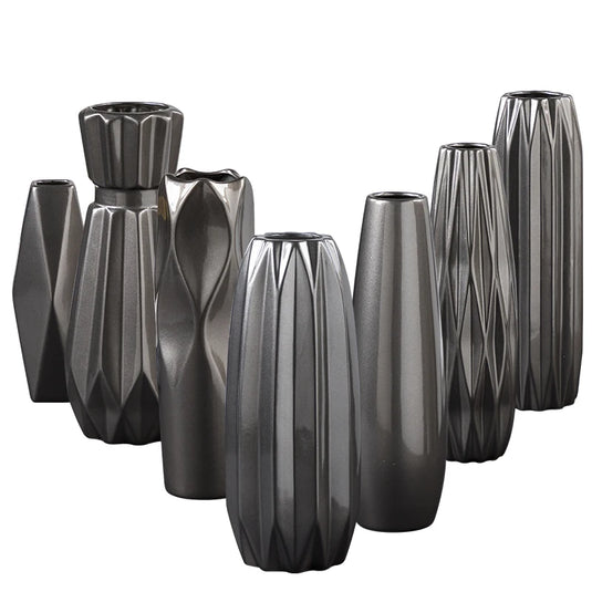 GOTHAM Modern Black Ceramic Tabletop Urns Flowerpot Vase Handmade Geometric Design Living Room Home Creative Wedding Decoration Amphora