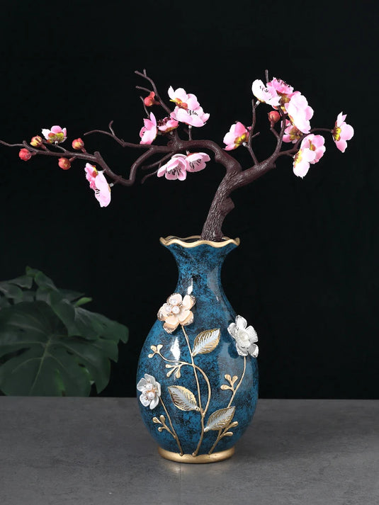 Elegant keramisk 3D stereoskopisk vase med håndmalede blomster til tørrede blomsterarrangementer - Vintage europæisk stil boligdekorationer til stue og entré
