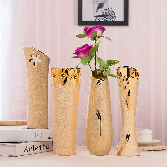 MULLER Luxury Gold-Plated Ceramic Vase European Style Decorative Porcelain Amphora Modern Creative Home Decor Elegant Flower Pot for Wedding and Event Decorations