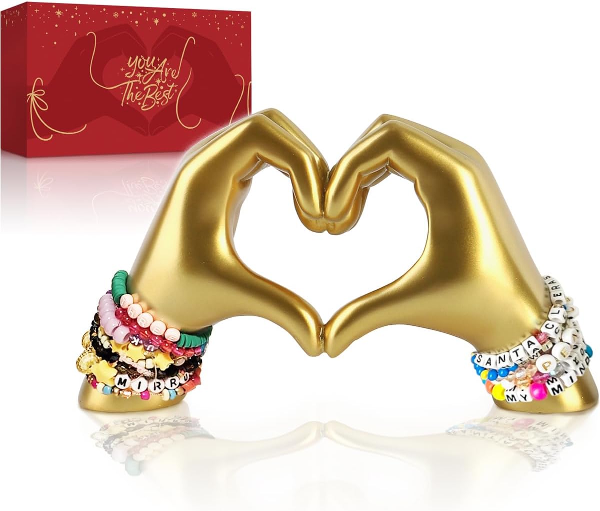 Heart Hands Sculpture for Living Room Bedroom Bookshelf, Unique Birthday for Women Girls Sisters Girlfriend Mom Teacher (No Bracelets) - Grand Goldman