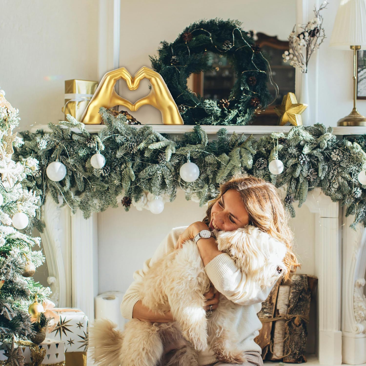 Heart Hands Sculpture for Living Room Bedroom Bookshelf, Unique Birthday for Women Girls Sisters Girlfriend Mom Teacher (No Bracelets) - Grand Goldman