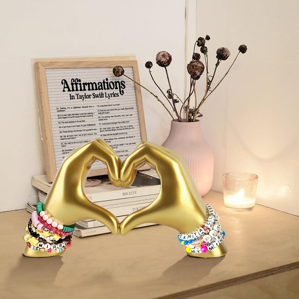Heart Hands Sculpture for Living Room Bedroom Bookshelf, Unique Birthday for Women Girls Sisters Girlfriend Mom Teacher (No Bracelets) - Grand Goldman