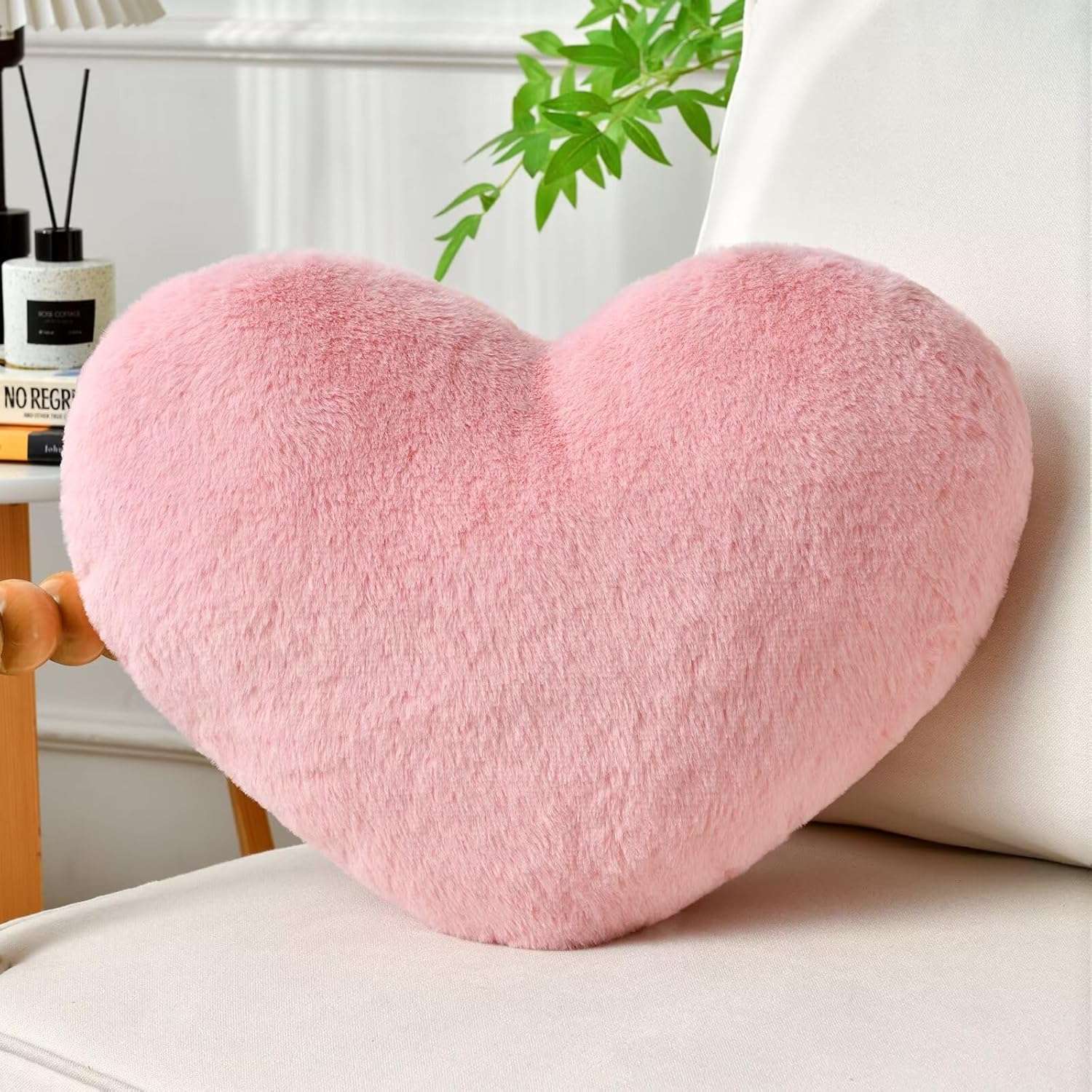 Heart Pillow Pink Throw Pillows Decorative Pillows for Bed Couch Cute Faux Rabbit Fur Small Pillow for Women Valentine's Day Anniversary Fall Halloween Christmas Home Decor (Mini, 13"x10") - Grand Goldman