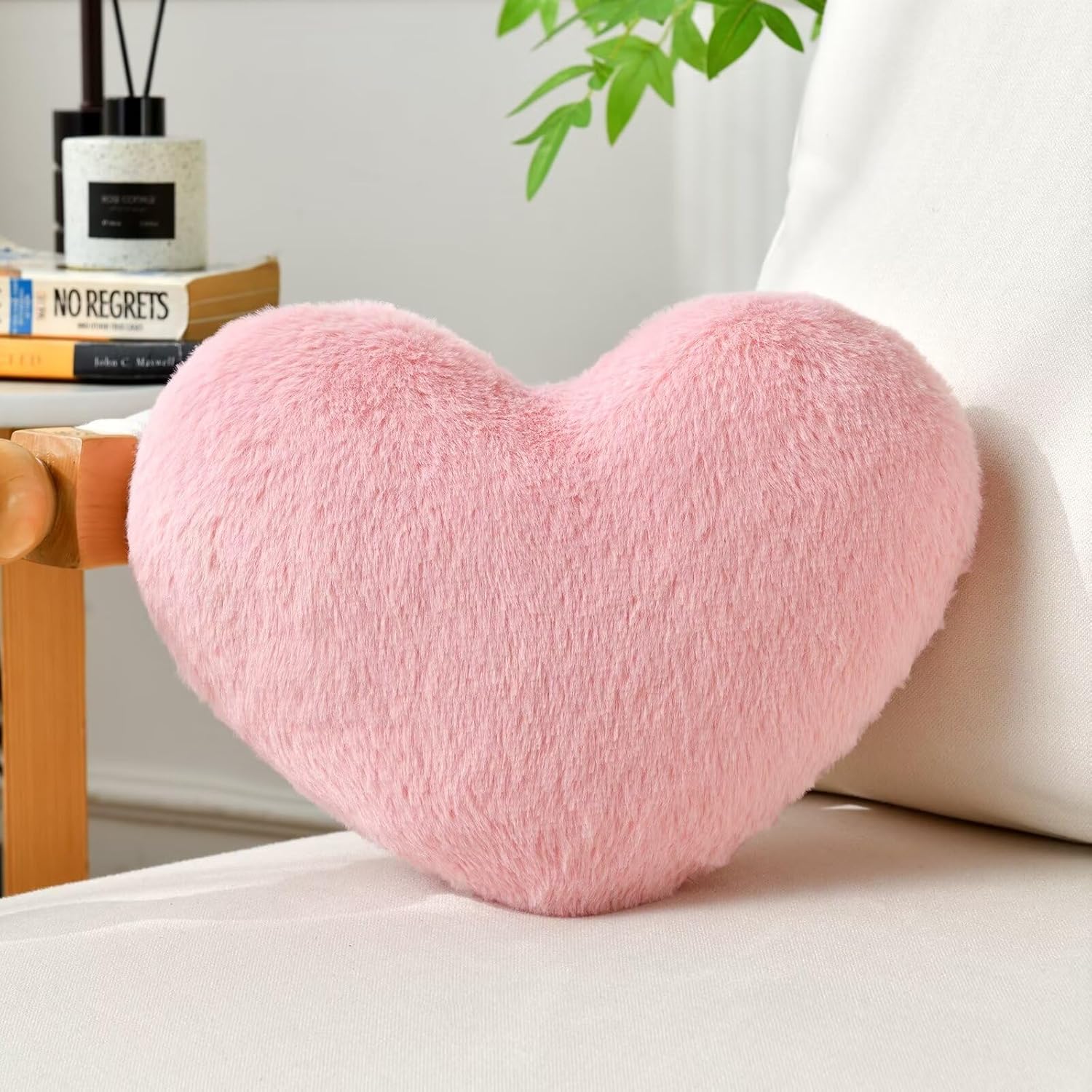 Heart Pillow Pink Throw Pillows Decorative Pillows for Bed Couch Cute Faux Rabbit Fur Small Pillow for Women Valentine's Day Anniversary Fall Halloween Christmas Home Decor (Mini, 13"x10") - Grand Goldman