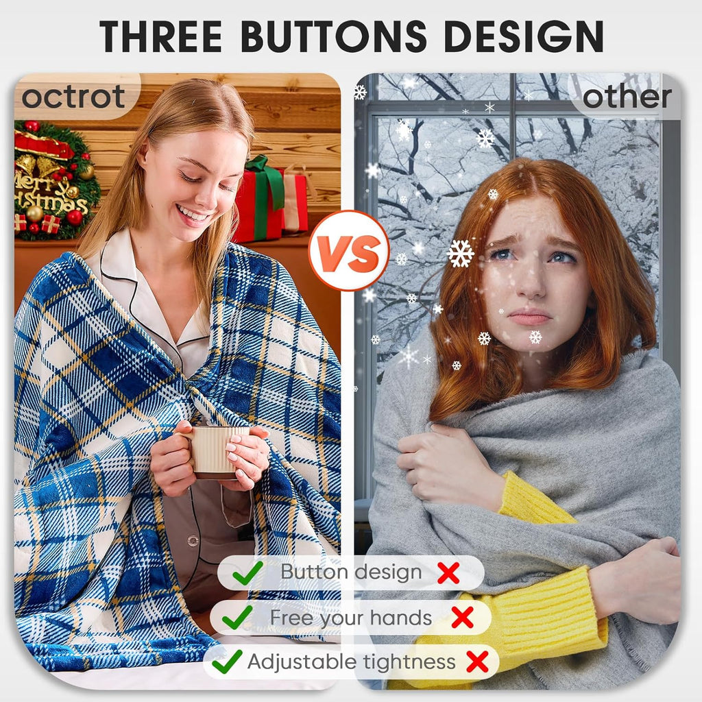 Heated Blanket Electric Throw, 50X60, Heating Throw with 10 Heating Levels/8 Hours Auto Off, Navy Blue Plaid Checkered Sherpa Blanket Warmer for Adults, Washable Blanket Gift for Couch Bed Office, ETL - Grand Goldman