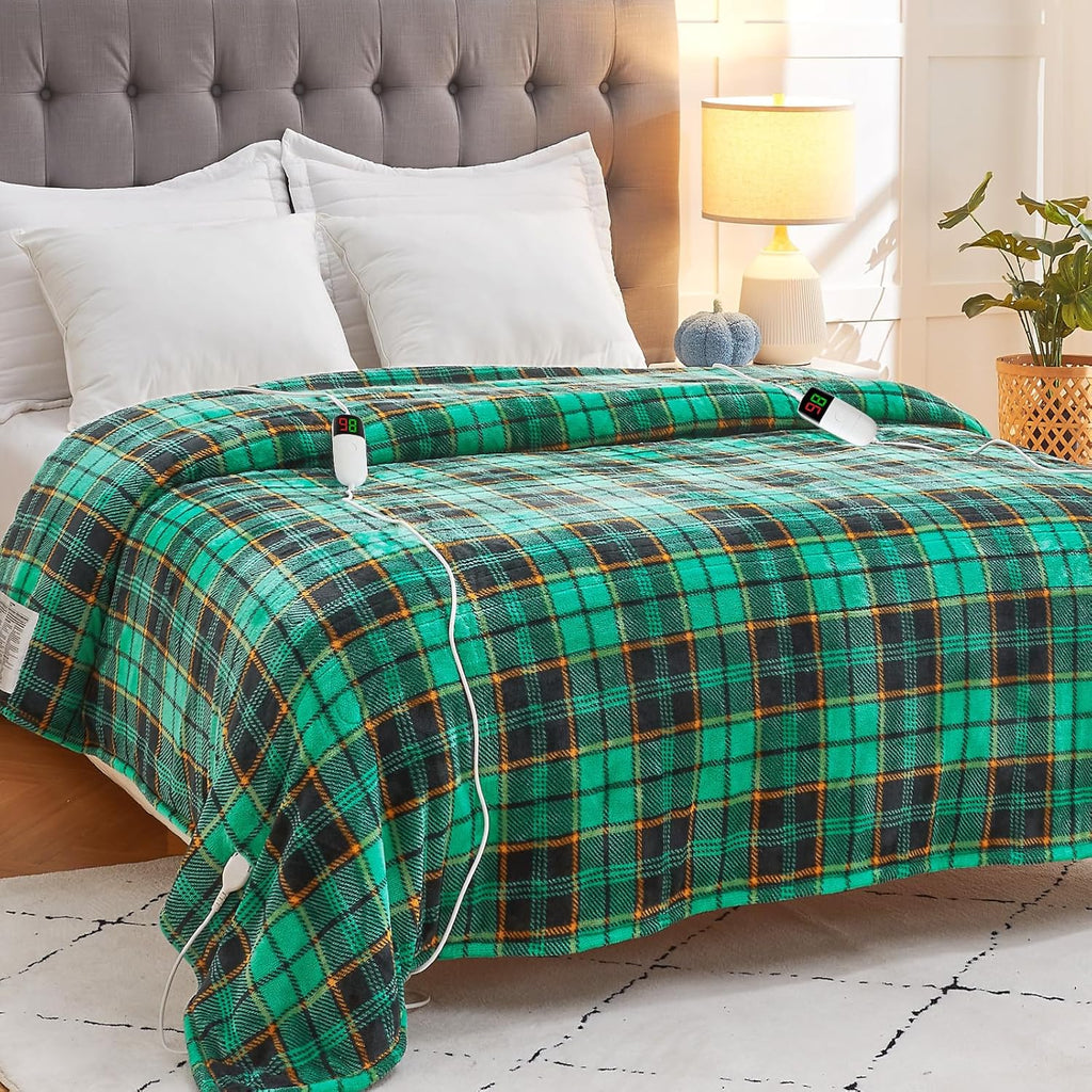 Heated Blanket Electric Throw, 50X60, Heating Throw with 10 Heating Levels/8 Hours Auto Off, Navy Blue Plaid Checkered Sherpa Blanket Warmer for Adults, Washable Blanket Gift for Couch Bed Office, ETL - Grand Goldman