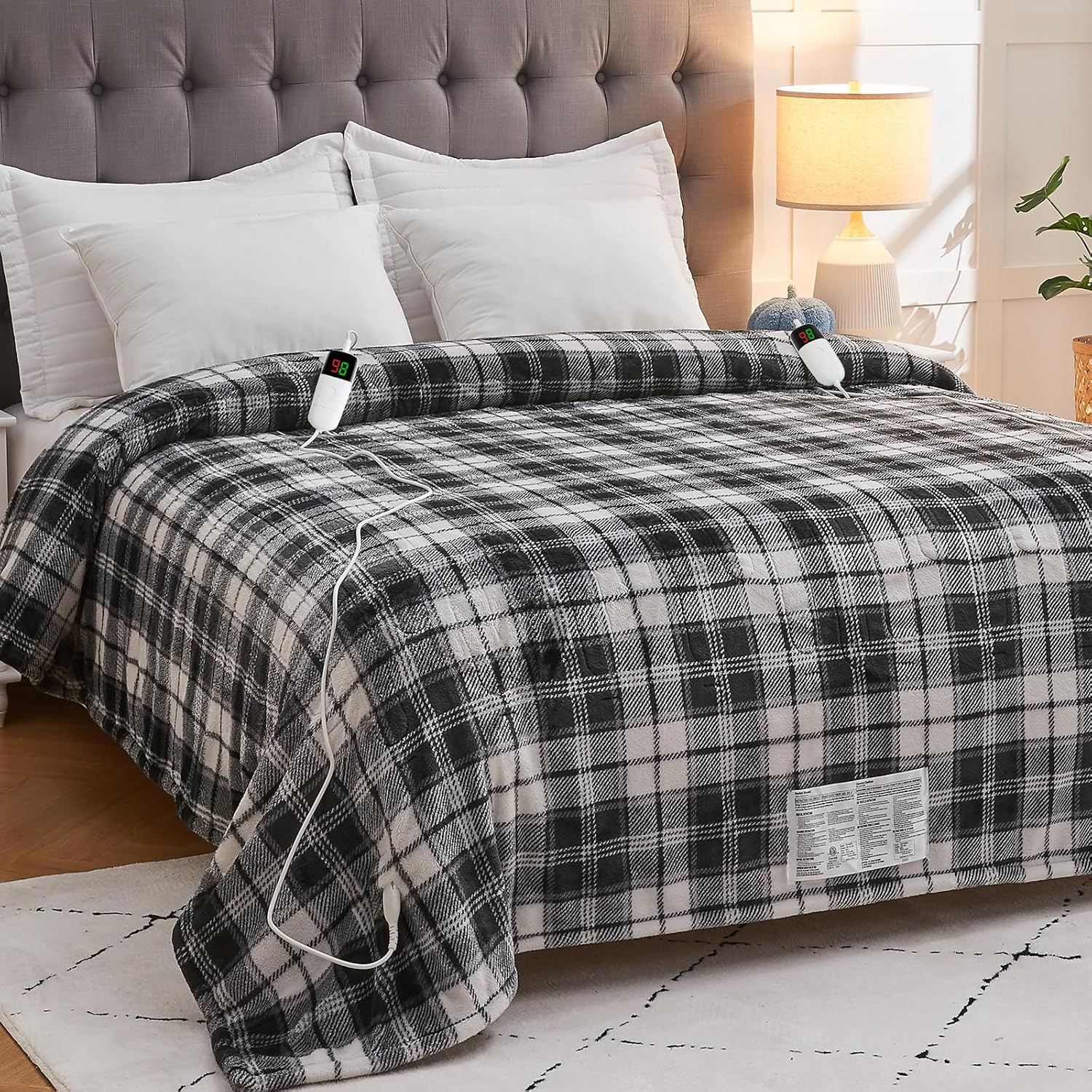 Heated Blanket Electric Throw, 50X60, Heating Throw with 10 Heating Levels/8 Hours Auto Off, Navy Blue Plaid Checkered Sherpa Blanket Warmer for Adults, Washable Blanket Gift for Couch Bed Office, ETL - Grand Goldman