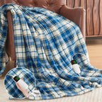 Heated Blanket Electric Throw, 50X60, Heating Throw with 10 Heating Levels/8 Hours Auto Off, Navy Blue Plaid Checkered Sherpa Blanket Warmer for Adults, Washable Blanket Gift for Couch Bed Office, ETL - Grand Goldman