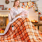 Heated Blanket Electric Throw, 50X60, Heating Throw with 10 Heating Levels/8 Hours Auto Off, Navy Blue Plaid Checkered Sherpa Blanket Warmer for Adults, Washable Blanket Gift for Couch Bed Office, ETL - Grand Goldman
