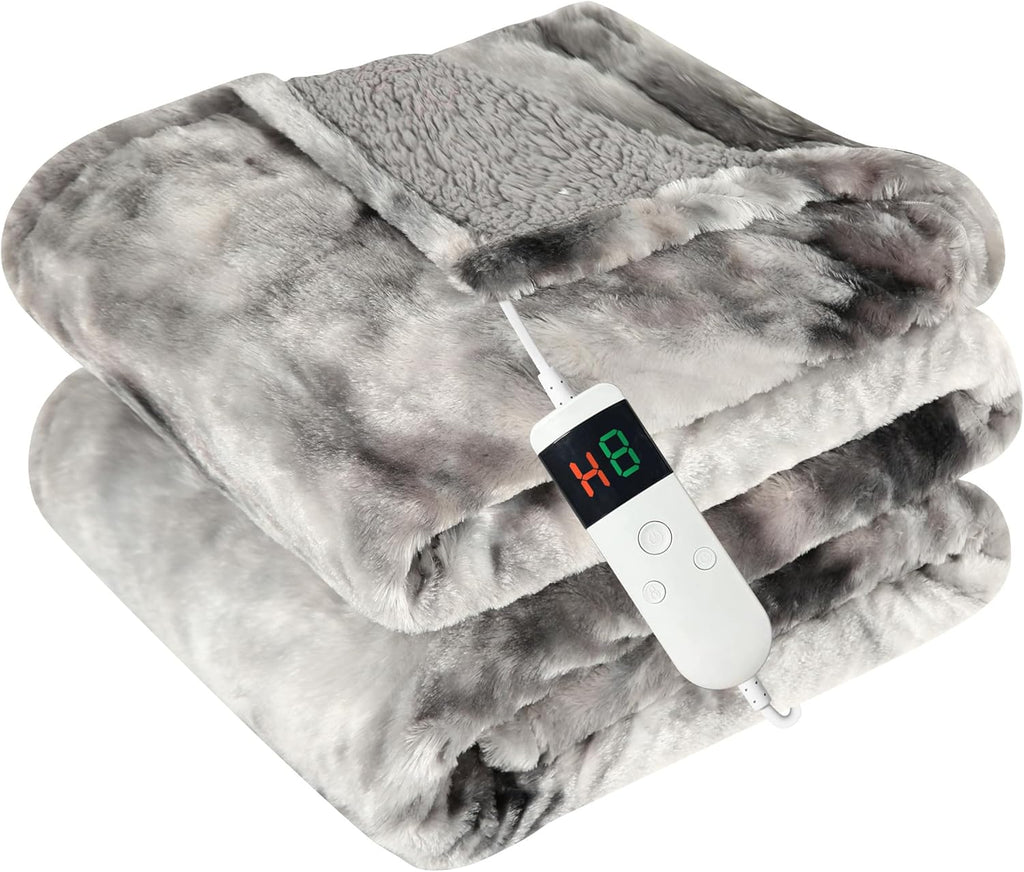 Heated Blanket Electric Throw, Heating Blanket Soft Sherpa Flannel Throw, Heat Blankets for Home & Office Machine Washable Overheating Protection 8 Hours Auto Off 10 Fast Heating Levels - Grand Goldman