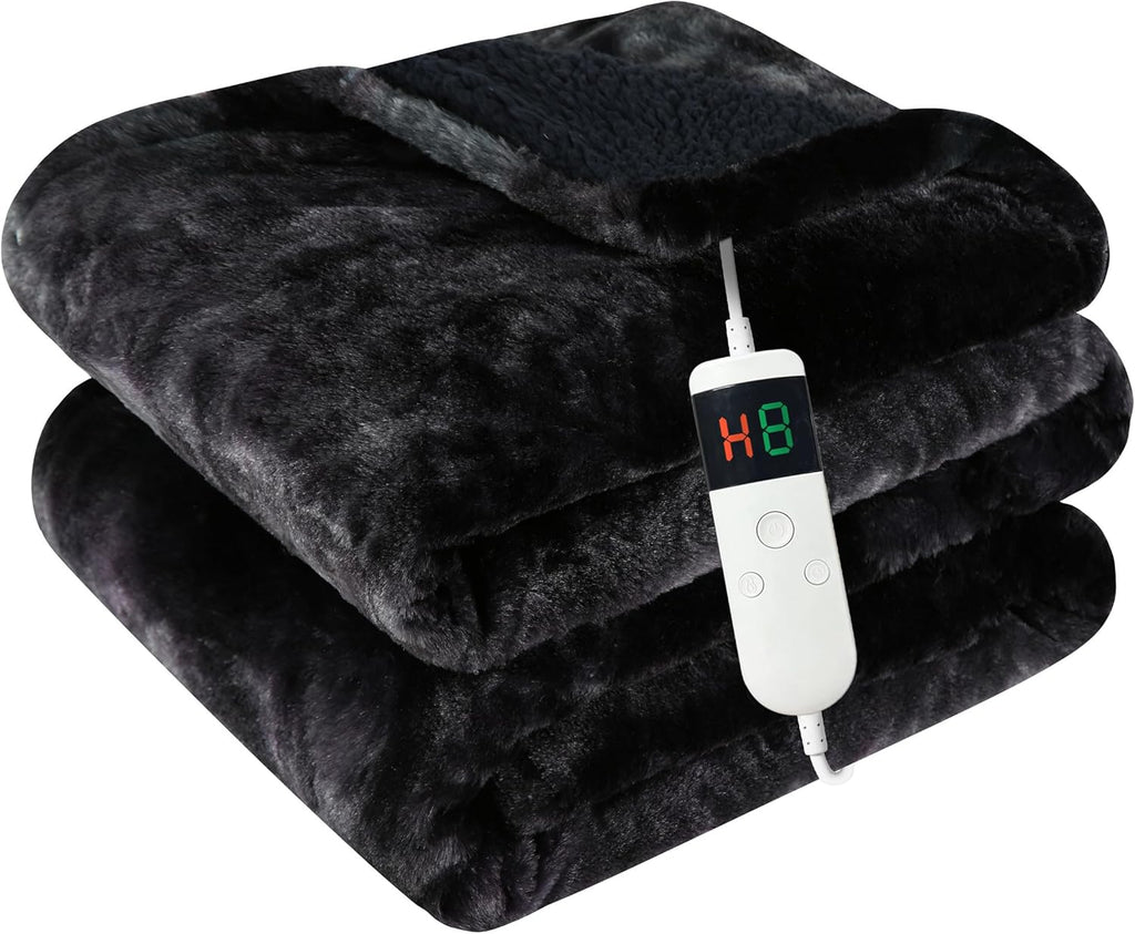 Heated Blanket Electric Throw, Heating Blanket Soft Sherpa Flannel Throw, Heat Blankets for Home & Office Machine Washable Overheating Protection 8 Hours Auto Off 10 Fast Heating Levels - Grand Goldman