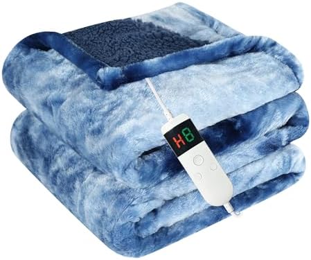 Heated Blanket Electric Throw, Heating Blanket Soft Sherpa Flannel Throw, Heat Blankets for Home & Office Machine Washable Overheating Protection 8 Hours Auto Off 10 Fast Heating Levels - Grand Goldman