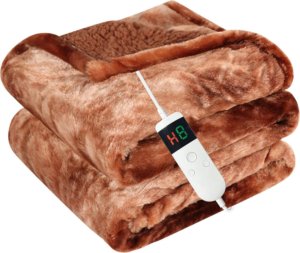 Heated Blanket Electric Throw, Heating Blanket Soft Sherpa Flannel Throw, Heat Blankets for Home & Office Machine Washable Overheating Protection 8 Hours Auto Off 10 Fast Heating Levels - Grand Goldman