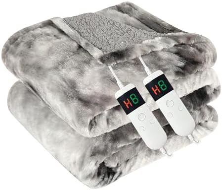 Heated Blanket Electric Throw, Heating Blanket Soft Sherpa Flannel Throw, Heat Blankets for Home & Office Machine Washable Overheating Protection 8 Hours Auto Off 10 Fast Heating Levels - Grand Goldman