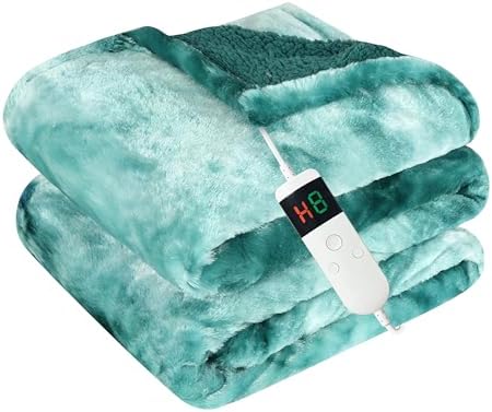 Heated Blanket Electric Throw, Heating Blanket Soft Sherpa Flannel Throw, Heat Blankets for Home & Office Machine Washable Overheating Protection 8 Hours Auto Off 10 Fast Heating Levels - Grand Goldman