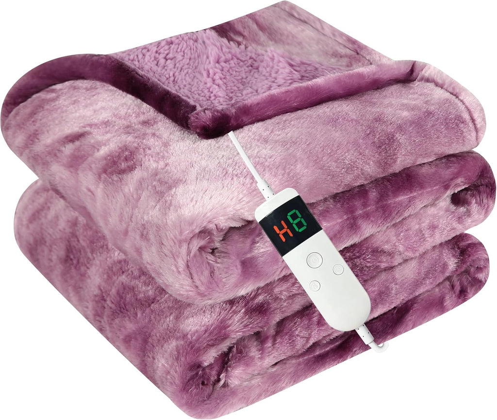 Heated Blanket Electric Throw, Heating Blanket Soft Sherpa Flannel Throw, Heat Blankets for Home & Office Machine Washable Overheating Protection 8 Hours Auto Off 10 Fast Heating Levels - Grand Goldman