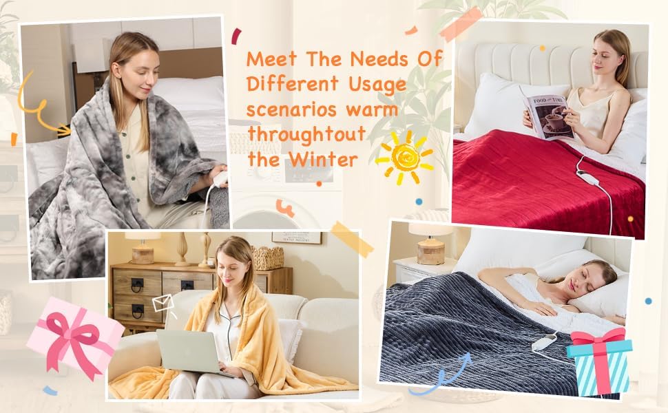 Heated Blanket Electric Throw, Heating Blanket Soft Sherpa Flannel Throw, Heat Blankets for Home & Office Machine Washable Overheating Protection 8 Hours Auto Off 10 Fast Heating Levels - Grand Goldman