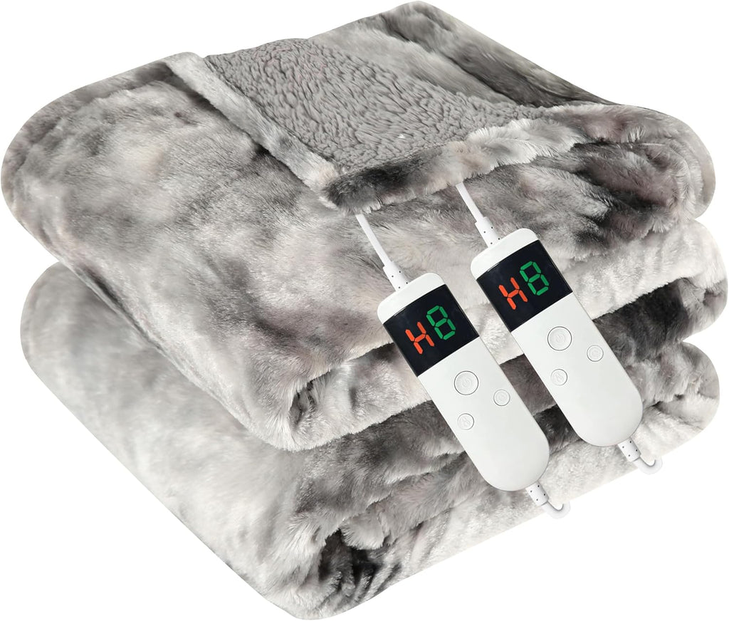 Heated Blanket Electric Throw, Heating Blanket Soft Sherpa Flannel Throw, Heat Blankets for Home & Office Machine Washable Overheating Protection 8 Hours Auto Off 10 Fast Heating Levels - Grand Goldman