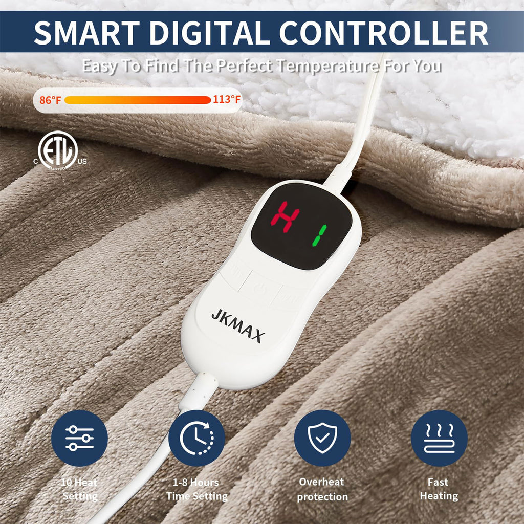 Heated Electric Blanket Blanket - Electric Throw Blanket 72"x84" for Bed- Heated Blanket with 5 Heating Levels& 4 Hours Auto off for Couch Home Office - Soft Fleece Heating Blanket for Full Body(Grey) - Grand Goldman