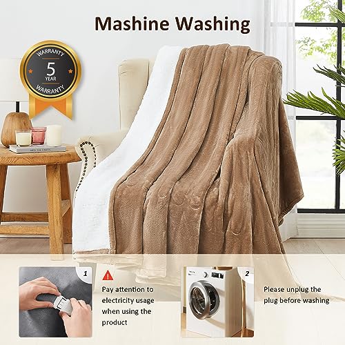 Heated Electric Blanket Blanket - Electric Throw Blanket 72"x84" for Bed- Heated Blanket with 5 Heating Levels& 4 Hours Auto off for Couch Home Office - Soft Fleece Heating Blanket for Full Body(Grey) - Grand Goldman