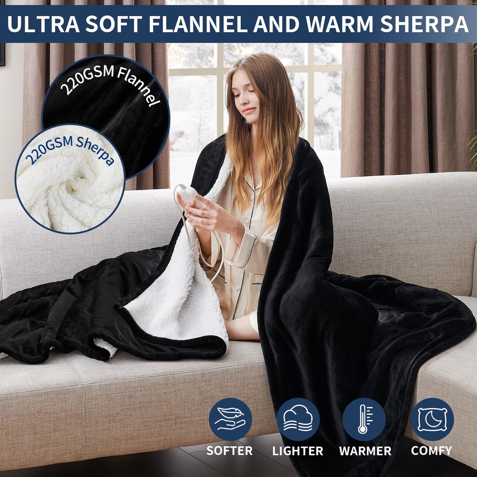 Heated Electric Blanket Blanket - Electric Throw Blanket 72"x84" for Bed- Heated Blanket with 5 Heating Levels& 4 Hours Auto off for Couch Home Office - Soft Fleece Heating Blanket for Full Body(Grey) - Grand Goldman