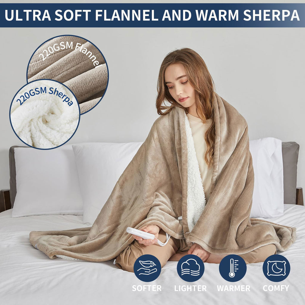 Heated Electric Blanket Blanket - Electric Throw Blanket 72"x84" for Bed- Heated Blanket with 5 Heating Levels& 4 Hours Auto off for Couch Home Office - Soft Fleece Heating Blanket for Full Body(Grey) - Grand Goldman