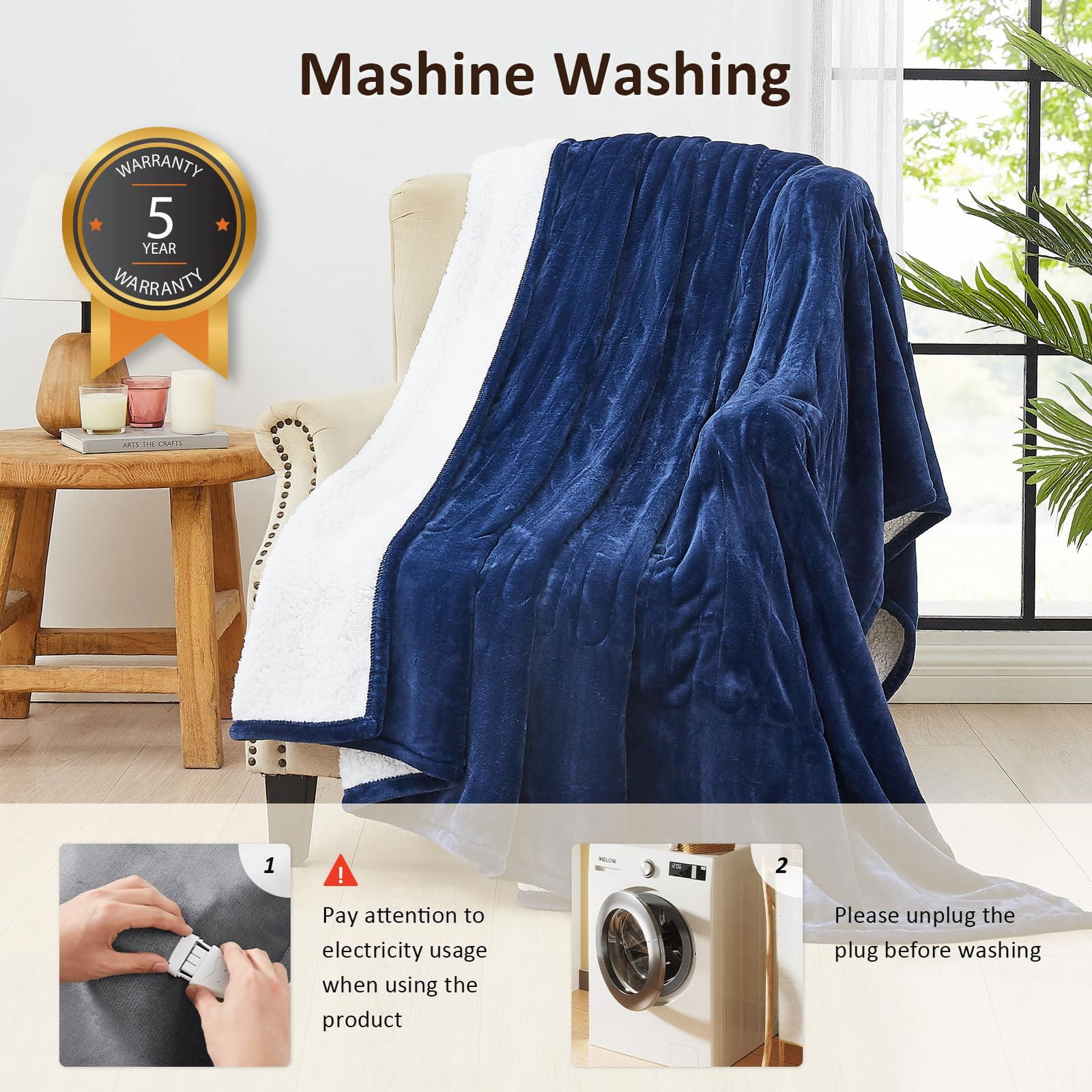 Heated Electric Blanket Blanket - Electric Throw Blanket 72"x84" for Bed- Heated Blanket with 5 Heating Levels& 4 Hours Auto off for Couch Home Office - Soft Fleece Heating Blanket for Full Body(Grey) - Grand Goldman