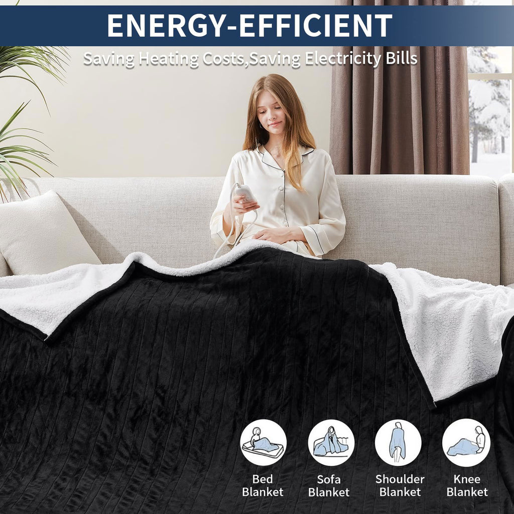 Heated Electric Blanket Blanket - Electric Throw Blanket 72"x84" for Bed- Heated Blanket with 5 Heating Levels& 4 Hours Auto off for Couch Home Office - Soft Fleece Heating Blanket for Full Body(Grey) - Grand Goldman