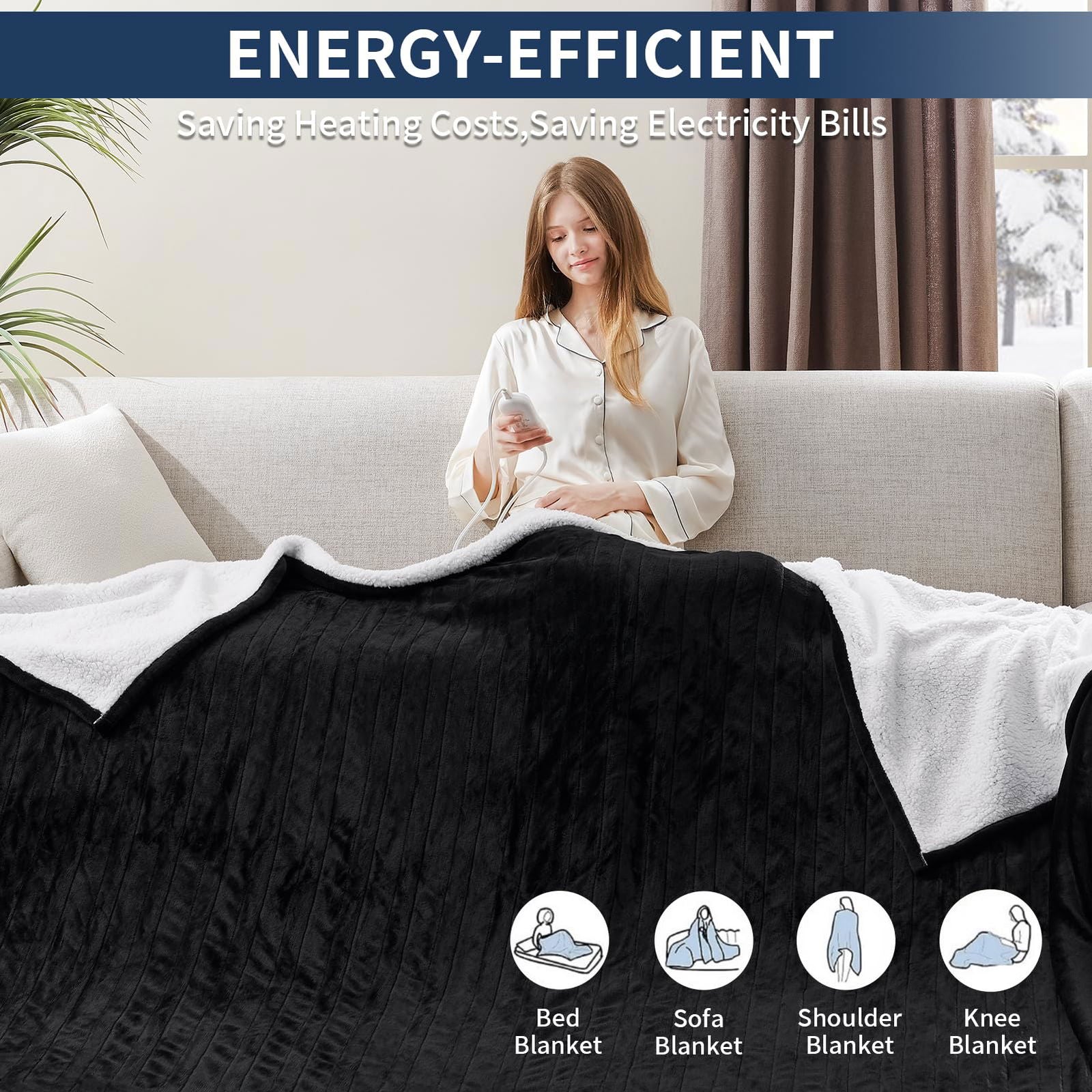 Heated Electric Blanket Blanket - Electric Throw Blanket 72"x84" for Bed- Heated Blanket with 5 Heating Levels& 4 Hours Auto off for Couch Home Office - Soft Fleece Heating Blanket for Full Body(Grey) - Grand Goldman