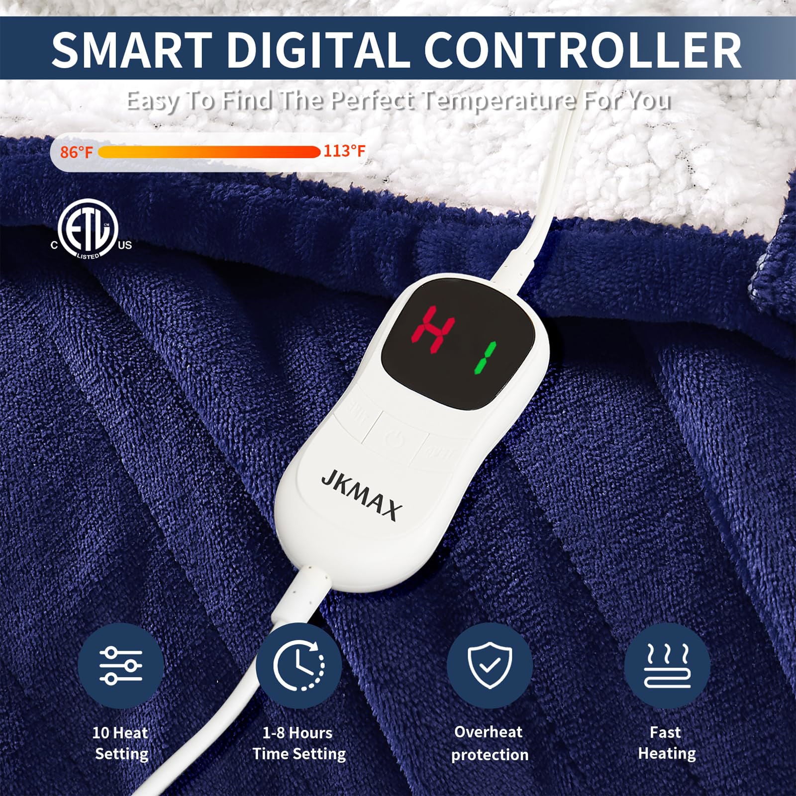 Heated Electric Blanket Blanket - Electric Throw Blanket 72"x84" for Bed- Heated Blanket with 5 Heating Levels& 4 Hours Auto off for Couch Home Office - Soft Fleece Heating Blanket for Full Body(Grey) - Grand Goldman