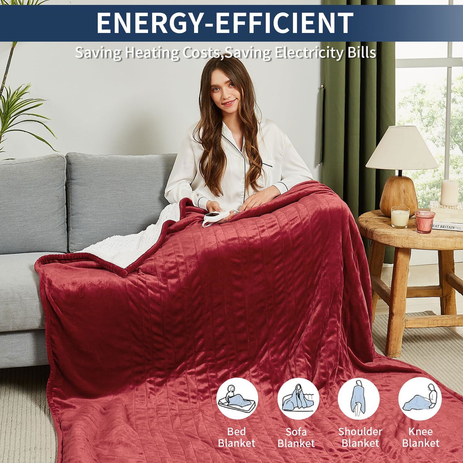 Heated Electric Blanket Blanket - Electric Throw Blanket 72"x84" for Bed- Heated Blanket with 5 Heating Levels& 4 Hours Auto off for Couch Home Office - Soft Fleece Heating Blanket for Full Body(Grey) - Grand Goldman